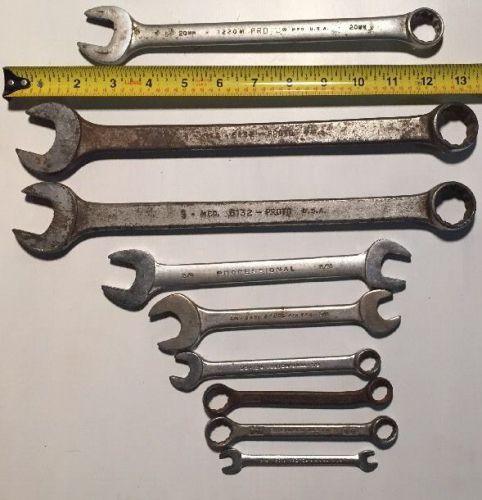 Vintage proto tools 9 piece lot 12-point combination wrenches sae, 1 metric nr for sale