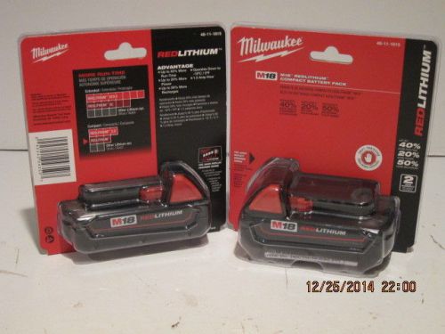 Milwaukee genuine 48-11-1815 (2) m18 red lithium-ion battery-f/ship nis-packs!!! for sale