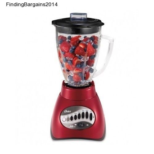Oster 6-cup glass jar 12-speed blender metallic red work top with pulse feature for sale