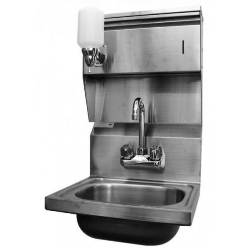 Hand sink 16&#034; x 15&#034; w/ no lead faucet towel soap disp for sale