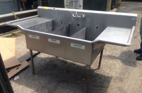Advance tabco 3 compartment stainless sink with left &amp; right drainboard for sale