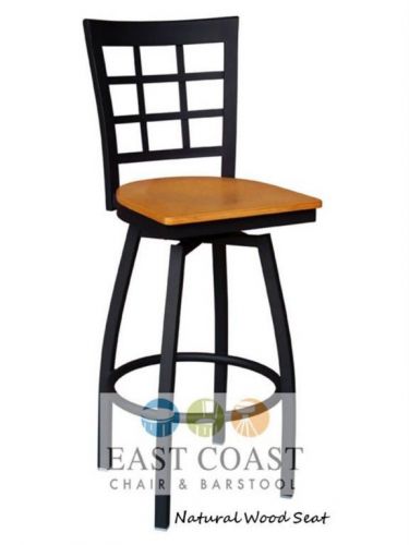 New gladiator window pane metal swivel restaurant bar stool w/ natural wood seat for sale