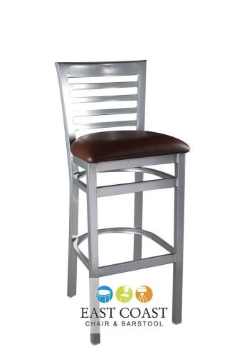 New gladiator silver full ladder back restaurant bar stool w/ brown vinyl seat for sale