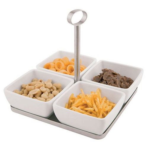 4 melamine bowl and tray set with handle for sale
