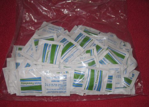 Lot of 100 Wet naps disposable hand wipes individually wrapped moist towelette