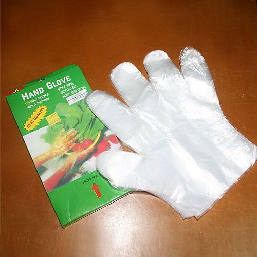 100 poly hand gloves, free size, multi purpose, disposable  home use gloves for sale