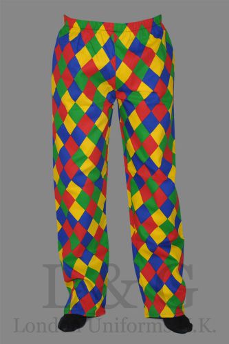 Harlequin Chef trousers 100% cotton Sdes pockets+back pock+elst.waist pull cord