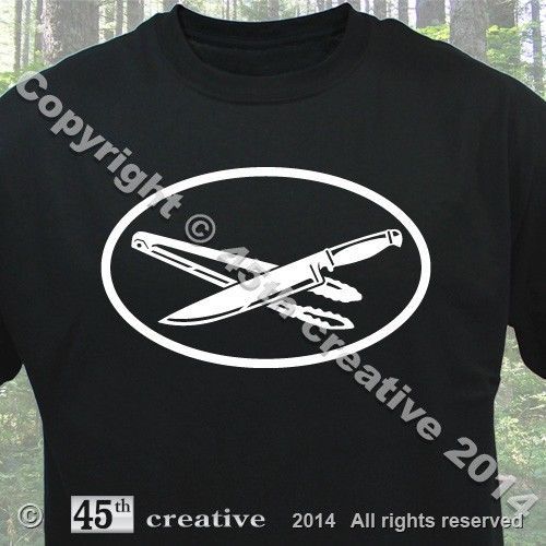Cook T-shirt - cooks cooking knife tongs emblem barbecue bbq oval logo tee shirt