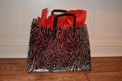 Zebra print frosted plastic tote bag - set of 50 bags for sale
