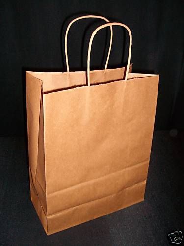 25 BROWN PAPER BAGS NATURAL PAPER HANDLED RETAIL SHOPPING GIFT BAGS 10x5x13