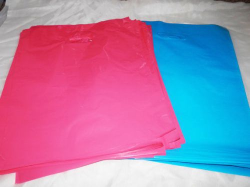 100 12x15 glossy pink and teal blue low-density merchandise bags w\handles for sale