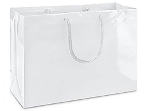 White High Gloss Shoppers 16 x6 x 12  Lot of 75 Shopping Bags $100 Retail