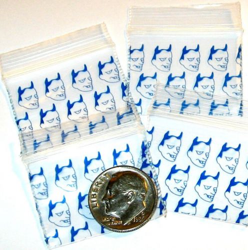 200 Baggies 1.25 x 1&#034; Blue Devils Apple reclosable mini ziplock bags