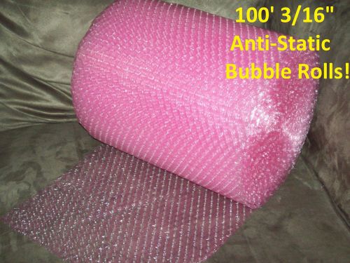 100 foot anti-static bubble wrap/rolls! 3/16&#034; small bubbles! pink! perforated! for sale