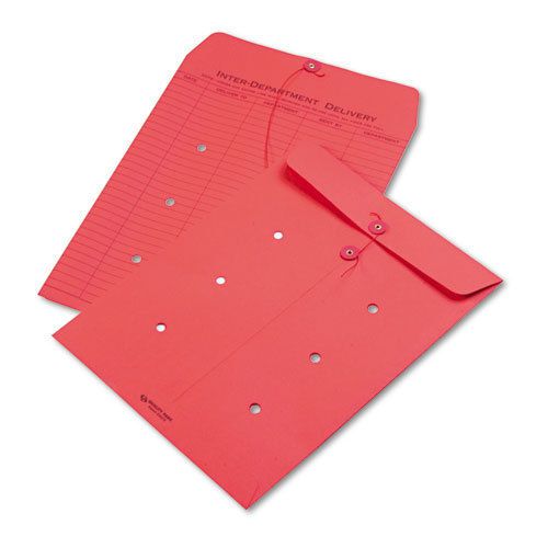 Colored Paper String &amp; Button Interoffice Envelope, 10 x 13, Red, 100/Box