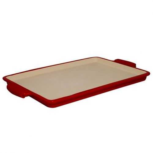 Pizza Stone - 11 x 16 - Red - Silicone Handles