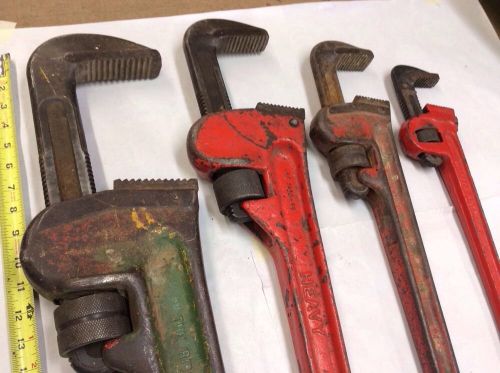 Plumbers 4  used pipe wrench wrenches 2 ridgid 24 and 48 -2 offbrand 36 and 14 for sale
