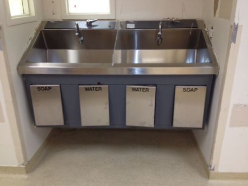 Amsco futurehealth fleximatic dual bay scrub sink complete as is working for sale
