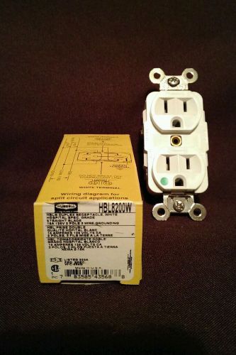 HUBBELL WIRING DEVICE-KELLEMS HBL8200W Receptacle,Spec Grade,Duplex,15A,125V,WH