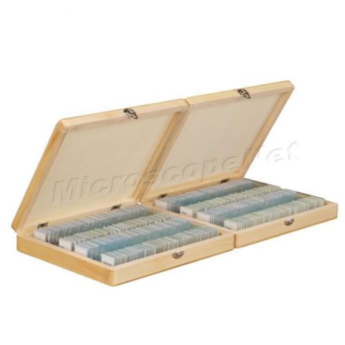 200pc prepared basic science microscope slide set with wooden storage box for sale