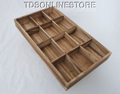 Rustic Antique Oak Color Jewelry Display / Sorting Tray With 12 Slots