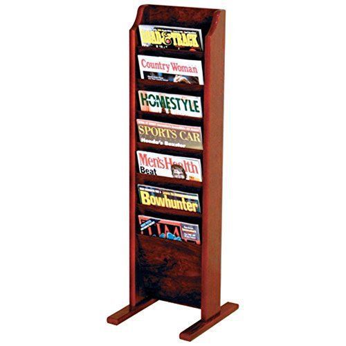 New Wooden 7-Pocket Cascade Free Standing Magazine Rack Mahogany Free Shipping