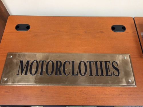Engraved motorcycle clothing store sign - motorclothes 30&#034; l x 8 1/4&#034; w x 1/2&#034; d for sale