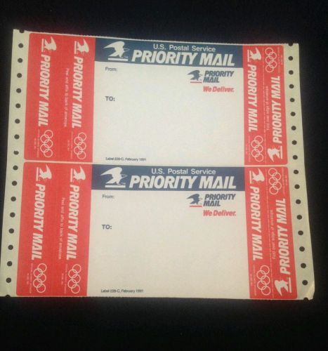 Vintage Unused Usps Priority Mail Label 228c Dated February 1991 Sheet of 2