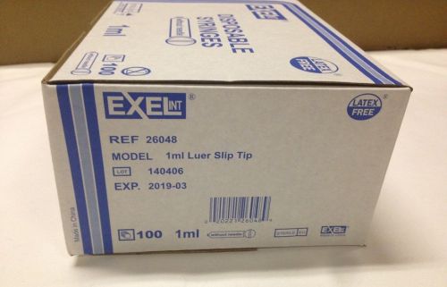 Exel Disposable Syringes 1cc / 1ml, REF 26048, 100/Box, Exp 2019-03