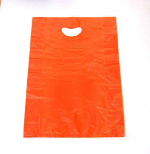 On sale 250 orange plastic  shopping bags diecut handles  12x3x18  retail party for sale