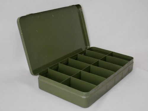 vintage Green Metal Divided BOX Industrial storage or pocket tackle box