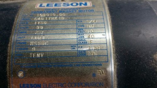 Leeson Direct Current Permanent Magnet Motor 1/4 HP 56C Frame 1750 RPM