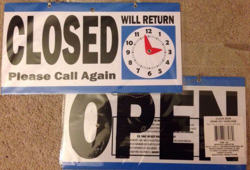 Open &amp; closed hanging sign and will return clock door window(blue - 1 sign) for sale
