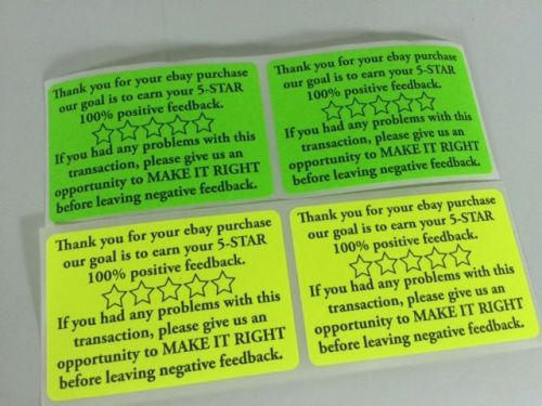 1000 Thank You for your eBay Purchase/FB 2x3 Yellow / Green Fluorescent NEON