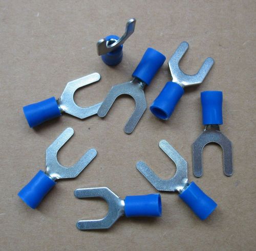Lot (8) Blue Insulated Electrical Fork Crimp Terminals 16-14 AWG KS 2-6L 1/4&#034;
