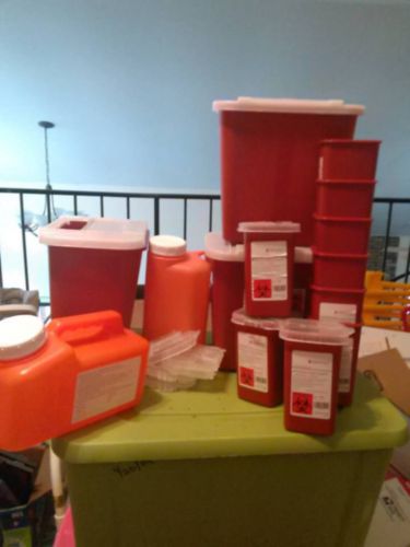 Biohazard containers for medical waste and two urine containers. Wholesale Lot!