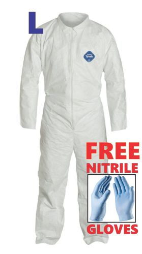 L Tyvek Protective Coveralls Suit Hazmat Clean-Up Chemical FREE Nitrile Gloves