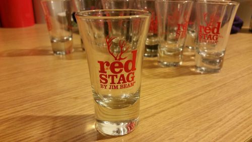 RED STAG by JIM BEAM SHOT GLASS, nice , bar tavern saloon mancave