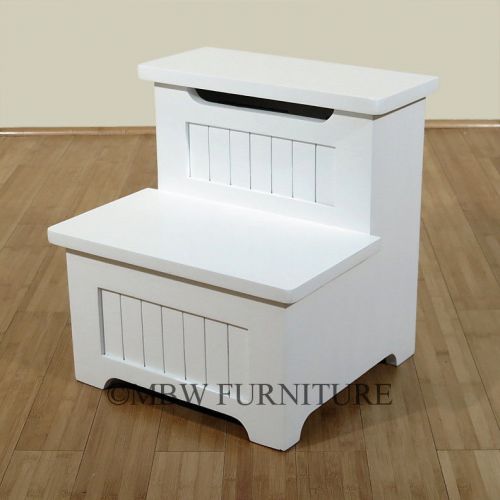 White Finish 2-Step Library or Bed Step Stool w/ Storage and Lid  41-3a