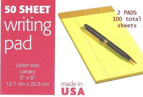 2 pk Jr SIZE 5 x 8&#034; YELLOW LEGAL PADS lined 100 SHEETS Tops 1469 - USA Note Pads