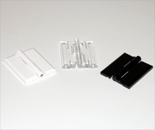 Assorted acrylic hinges; clear, black, or white for sale