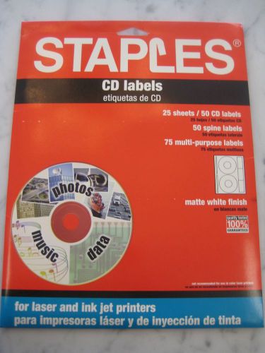 STAPLES CD LABLES 25 SHEETS/ 50 CD LABLES 50 SPINE LABLES 75MULTI PURPOSE LABLES