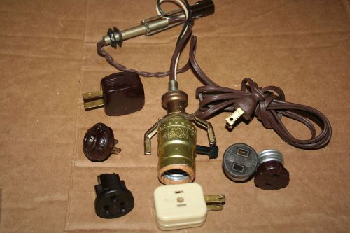 Vintage  Electrical Outlets 6 pieces And Leviton Lamp Light  bulb fixture &amp; Plug