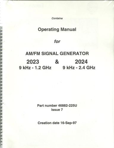 Marconi  Model 2023 2024: AM FM Signal Generator Operating Manual RF IFR 46882