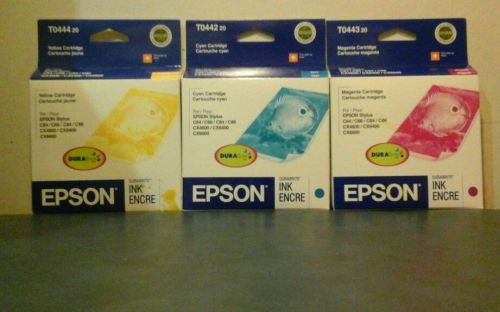 LOT OF 3 GENUINE EPSON INKS T044420/T044220/T044320 FACTORY SEALED BOXES C64/C66
