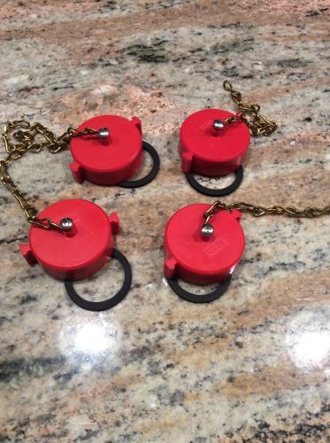 Lot of 4 red beco 1.5&#034; fire hose cap &amp; chain w/ gaskets for sale