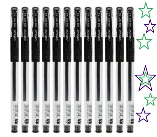 NEW 12PCS Delistar 0.5mm Extra Fine Gel Ink Rollerball Pen Black Package