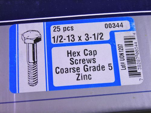 MIDWEST #00344 1/2-13 X 3-1/2 HEX SCREWS COARSE GRADE 5 ZINC -  25 COUNT