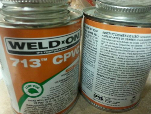 2 Cans IPS 10127 Weld On Cpvc 713 Cement 1/2 Pints Orange, New!!