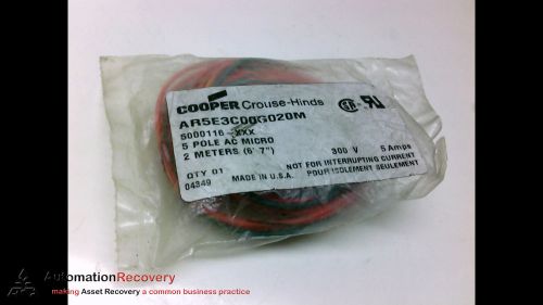 COOPER CROUSE-HINDS AR5E3C00G020M, 5 POLE AC MICRO CORDSET, 2 METER, NEW